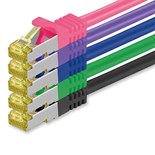 1aTTack.de Cat.7 Netzwerkkabel 5m 5 Farben 5 Stück Cat7 Ethernetkabel Netzwerk LAN Kabel Rohkabel 10 Gb s SFTP PIMF LSZH Set Patchkabel mit Rj 45 Stec