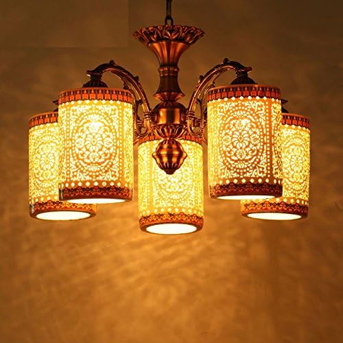 Chinese Porcelain Hollow Chandelier Antique Good Wood Pendant Lamp Hotel Restaurant Living Room Down Light,5 Heads