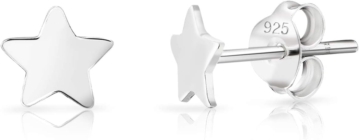 DTPsilver925 Sterling Silver Star Earrings - Butterfly Earring Backs - Small Silver Stud Earrings - Girls Stud Earrings - Sterling Silver Studs Earrings for Women - Boys Earrings Silver