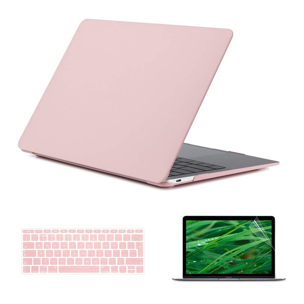 Se7enline Compatible with 12 inch MacBook Case 2015/2016/2017/2018/2019 Laptop Hard Shell Cover Case for MacBook 12-Inch Model A1534 with Retina Display, Keyboard Cover, Screen Protector, Rose quartz