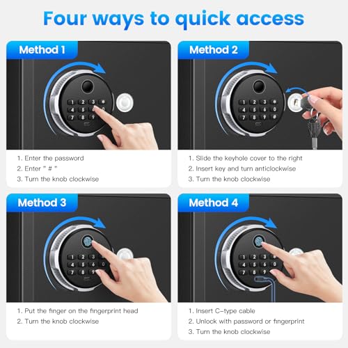1.25 Cu Ft Fingerprint Safe for Home, Biometric Home Safe Box with Digital Keypad & Backup Keys, Large Steel Security Safe with Alarm System, Removable Shelf & LED Light for Cash Jewelry Documents