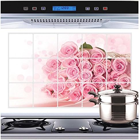 HYY@ Pink Rose Wall Decal for Kitchen Art Decoration Exhaust Grease Oil Proof Sticker 75*45cm