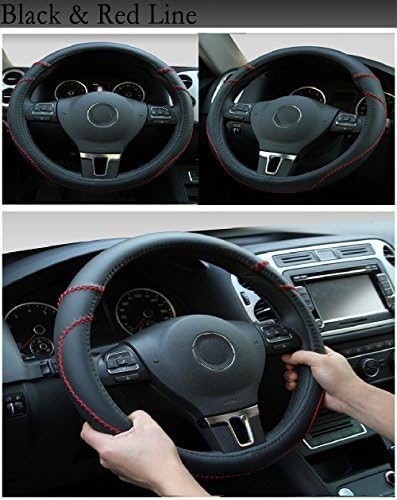Universal 38cm Outer Diameter Leather Steering Wheel Cover Automotive Interior Accessories Emboss Soft Top Cowhide Breathable Anti-Sweat Slip Steering Wheel Wrap Cover Medium Size