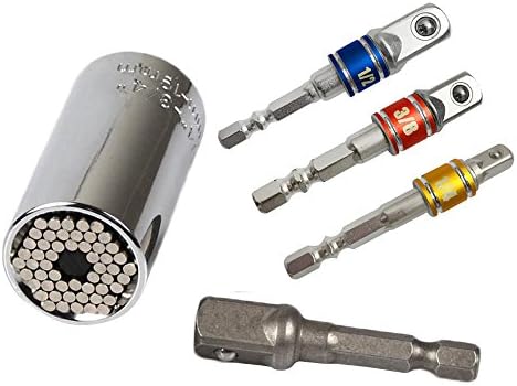 Sokam 7mm to 19mm Ratchet Universal Sockets Metric Wrench Power Drill Adapter Set and 1/4" 3/8" 1/2" Hex Square Nut Driver Power Drill Impact Socket Extension Bit Adapter Set