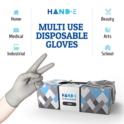 Hand-E Disposable Grey Nitrile Gloves Medium - 200 Count - Kitchen Gloves - Powder Free, Latex Free Medical Exam Gloves with Textured Grip Fingertips - Cleaning, Salon, Painting - Thumbnail 6