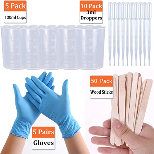 MeiMeiDa 75pcs Acrylic Pouring Art Supplies Kit - 5pcs Flower Acrylic Pouring Painting Strainers, 5pcs Plastic Cups, 50pcs Wood Stir Sticks, 5 Pairs of Latex Gloves, 10pcs Pipettes