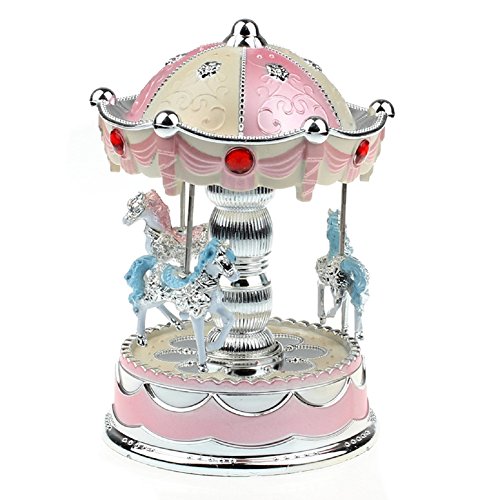 xxiaoTHAWxe LED Glowing Merry-Go-Round Carousel Music Box Kids Toy Christmas Birthday Gift - Pink