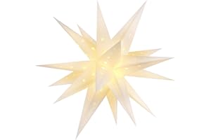 BNDITEU 18" Moravian Star Outdoor Light, Waterproof 3D Christmas Tree Topper Lamp with Timer Function, White Led Hanging Star Lantern for Holiday Porch Room Party Decoration