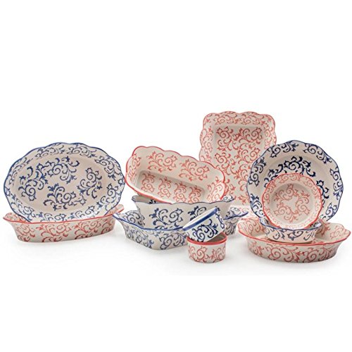 Bia Cordon Bleu Heritage Fluted Pie Dish with Red Swirls - Stoneware - Thumbnail 3