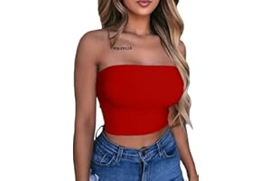 LAGSHIAN Women's Sexy Crop Top Sleeveless Stretchy Solid Strapless Tube Top