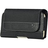 GALAXY S8 Plus , Galaxy S7 EDGE , GALAXY S6 EDGE PLUS , NOTE 5 , NOTE 4 , NOTE 3 , NOTE 2 ~ EXTRA LARGE Horizontal Leather Pouch Carrying Case Holster with Belt Clip and Magnetic Closure - Black 2 tone