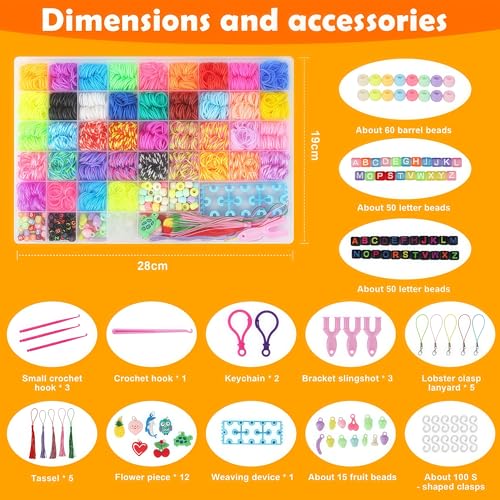YeeQo 4100+ Colorful Bracelet Bands Set, DIY Elastic Bands Bracelet Kit for Kids with 54 Compartments, Including Frame, Charms, Beads, Creative Toys and Gifts