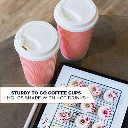 Glowcoast Disposable Coffee Cups With Lids - 16 oz To Go Coffee Cup With Lid (70 Set). Large Togo Travel Paper Hot Cups Insulated For Hot and Cold Beverage Drinks, No Sleeves Needed (Peach) - Thumbnail 5