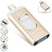 3 in 1 USB Flash Drives for iPhone and iPad 128GB,FAJUNYU iOS Flash Drive Memory Stick Expansion for iPhone,iPad,MacBook,Android,PC and More Devices with USB Port (Gold) (128GB) primary