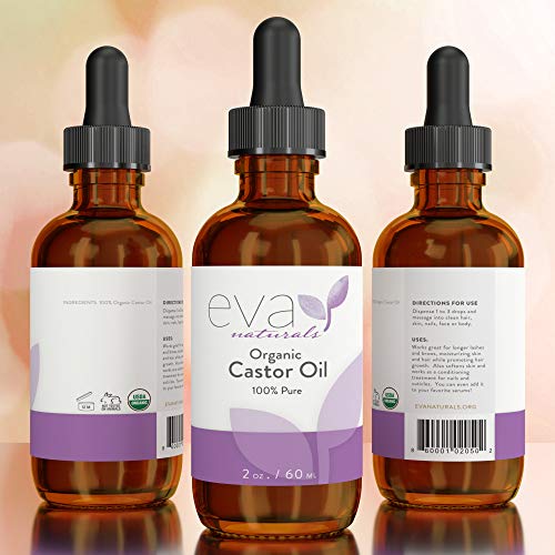 Eva Naturals Organic Castor Oil (2oz) - Promotes Hair, Eyebrow and Lash Growth - Diminishes Wrinkles and Signs of Aging - Hydrates and Nourishes Skin - 100% Pure and USP Grade - Premium Quality