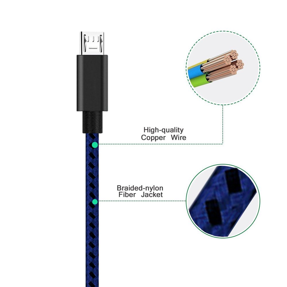 iRoundy Micro-USB-Kabel Android Geflochten Haarclip mit Nylon Woven USB Daten Sync Ladegerät