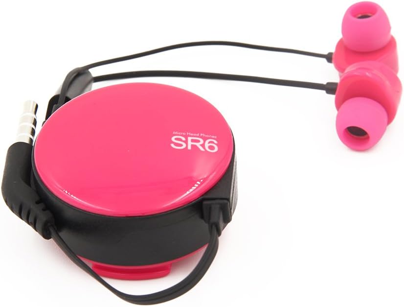 Dino Cable - Earbuds Retractable In-Ear Noise-isolating Headphones with Microphone Rich and powerful Sound Perfect for Outdoors Activities like Jogging and Running, just clip it and go. (Red)