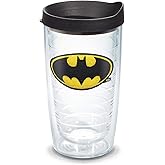 Tervis DC Comics Batman Emblem Made in USA Double Walled Insulated Tumbler Travel Cup Keeps Drinks Cold & Hot, 16oz, Clear - Black Lid