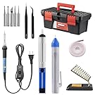 Soldering Iron Kit, Including 60W Temperature Control Soldering Iron with ON/OFF Switch, Tips, Solder Sucker, Desoldering Wick, Solder Wire, Anti-static Tweezers and Stand (soldering kit)