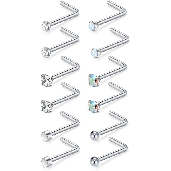 thumbnail image 2 of Thunaraz 8PCS Nose Rings Studs Titanium Nose Rings 20G/18G 2 of 14