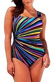 Women's Plus Size Pro Athletic One Piece Blouson Tankini Sporty Swimsuits Backless Swimwear Slimming Bathing Suit