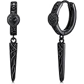Gothic Punk Black Viking Runes/Wolf Head/Valknut Drop Dangle Earrings For Man 925 Sterling Silver Spike Dangle Drop Huggie Hoop Earrings Viking Jewelry Gifts for Women