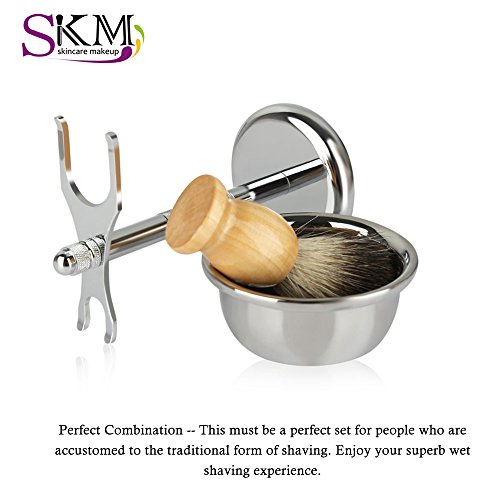 Men's Shaving Set , 3-in-1 Shaving Kit with Badger Hair Shaving Brush, Safety Razor Stand, Shaving Soap Bowl, Great Fathers Day or Christmas Gift with Gift Box for Manual Shaving - Thumbnail 4