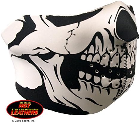 Hot Leathers Half Neoprene Face Mask Reversible to Solid Black Classic Black White Skull