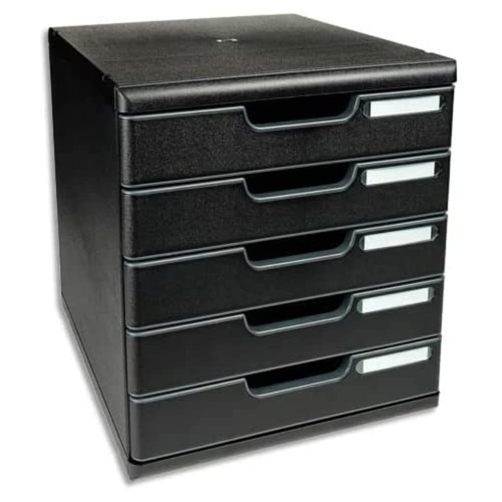 Exacompta - Ref 301414D - Modulo A4 EcoBlack - 350 x 288 x 320mm in Size, 5 Closed Drawers (54mm Height), Smooth Opening with Stop, Label Holders - Black