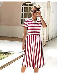 Donnalla - Vestido de manga corta a rayas para mujer con bolsillos