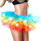 Women's Mini Tutu Skirt Rainbow with Led Light Up Tulle Costume Party Dance