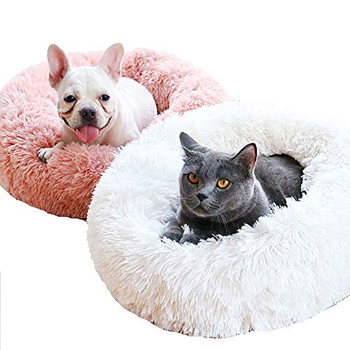 WonderKathy Modern Soft Plush Round Pet Bed for Cats or Small Dogs, Mini Medium Sized Dog Cat Bed Self Warming Autumn Winter Indoor Snooze Sleeping Cozy Kitty Teddy Kennel (S(19.7"Dx7.9"H), Pink) - Thumbnail 2