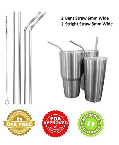 Green Heart Stainless Steel BPA Free Reusable Straw with Cleaning brush, 9.5-Inch, Set of 4 (2 Bent and 2 Straight Wide Mouth) - Thumbnail 7
