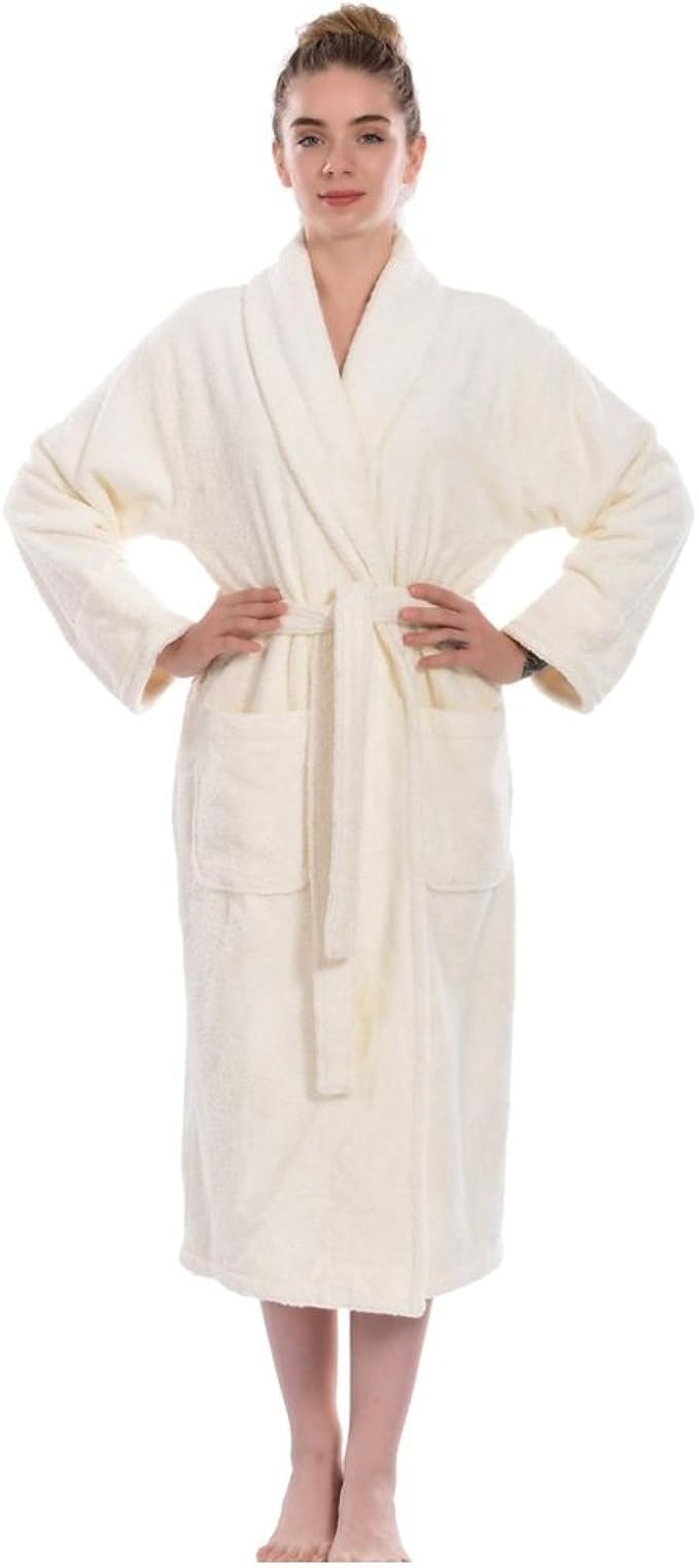 Star and Stripes Ivory Cream Skin Colour Bathrobe Unisex Shawl Collar