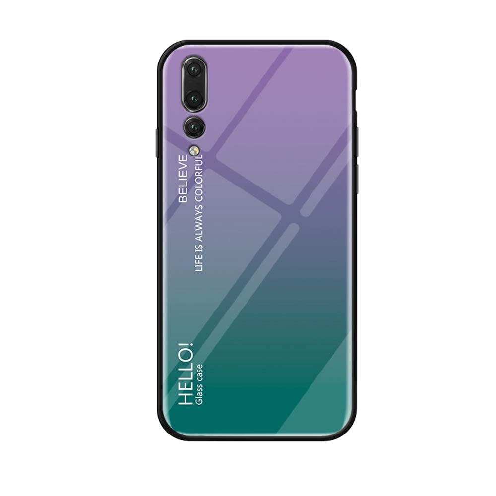 MadBee Case for Huawei P20 Pro [with Screen Protector],9H Tempered Glass Back Cover [Gradient Color Design] + Soft TPU Silicone Bumper [Shock Absorption] Fully Protective Case (Purple)