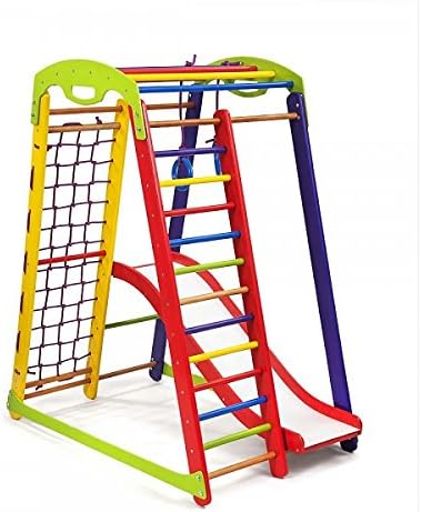 Kids Home Wooden Playground with Toboggan ˝Junior-Color-1˝, Climbing net, Rings, Swedish Ladder