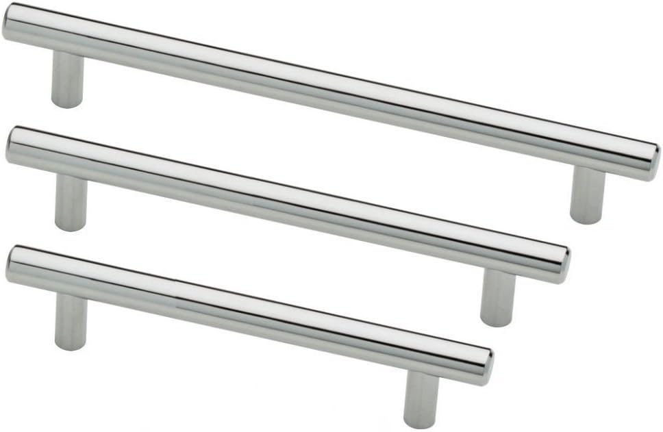 FITTINGSCO Polished Chrome T Bar Handles, 128mm, 177mm, 277mm Hole