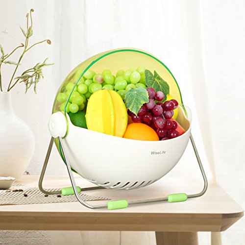 Wiselife Fruit Wash Bowl Fruit Basket 360 Rotatable Lid Fruit Holder Centerpiece Vegetable Washing Basket Storage Green - Thumbnail 6