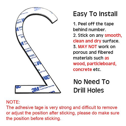 6 Inch Self Adhesive Metal House Address Number 2 Stickers for Home Doors Mailbox - Black