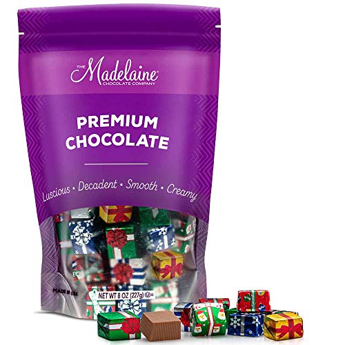 Madelaine Solid Premium Milk Chocolate Christmas Presents, (1/2 LB) Wrapped In Italian Foils, Featuring Assorted Gift Wrap Designs (Half Pound)