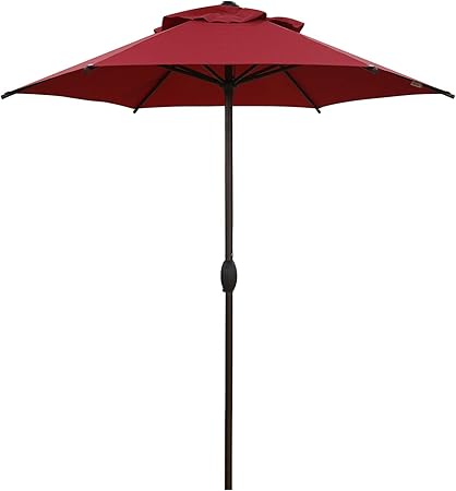 Amazon Com Abba Patio 7 5ft Patio Umbrella Outdoor Umbrella Patio Market Table Umbrella With Push Button Tilt And Crank For Garden Lawn Deck Backyard Pool Beige Garden Outdoor