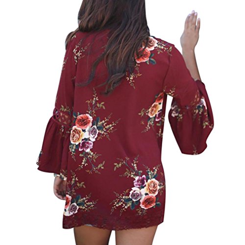 Matoen® Women Lace Floral Open Cape Casual Coat Loose Chiffon Blouse Kimono Jacket Cardigan (Wine Red, L) - Thumbnail 3