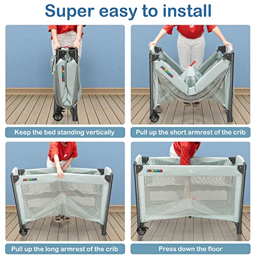 JOYMOR 3 in 1 Baby Bedside Sleeper, Bed Side with Mattress, Convert to