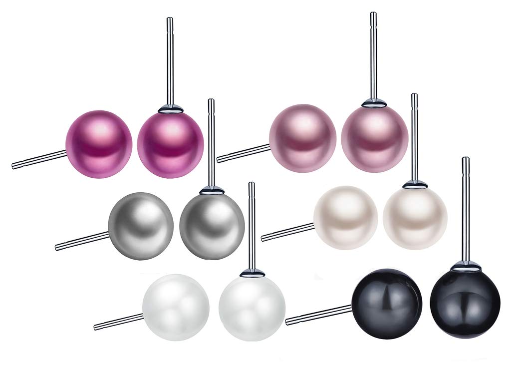 Infinite U 12PCS 925 Sterling Silver 8-9mm Multicolor Pearls Ear Studs Earring Set Earbob for Women/Girls, 6 Pairs