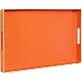 MAONAME Orange Serving Tray with Handles, Modern Decorative Trays for Coffee Table, Plastic Rectangular Trays for Ottoman, Bathroom, Halloween Decor, 15.8” x 10.2” x 1.4"