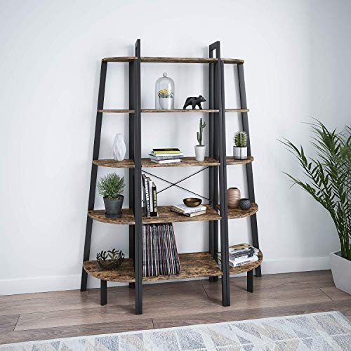 image for Ballucci Industrial Corner Shelf, 5-Tier Bookcase Storage Rack, Wood P