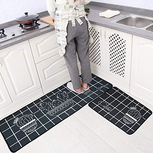 LEEBEI Kitchen Mats Rugs Sets Non-slip Washable Floor Carpet Bedroom Mats Sets (47.2 ร15.7 inch +23.6ร15.7 inch (Prickly-pear)
