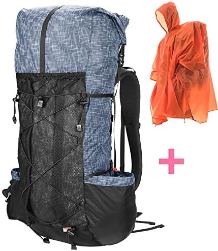 3F Hiking Internal Frame Backpack Lightweight Daypack, High-Performance Travling Pack Blue/Orange/Grey Outdoor Sport Climbing Camping Mountaineering Backpack Functional Raincoat(40+16L)