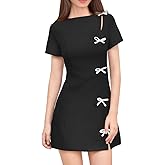 XXTAXN Women's Summer Boat Neck Short Sleeve Elegant Y2k A Line Mini Dress