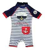 BONVERANO(TM Kids UPF 50+ Sun Protection S/S One Piece Zip Sun Suit with Sun Hat (12-18 Months, Captain)